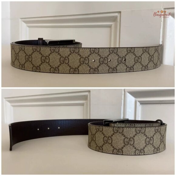 Authentic Gucci Brown GG Plus Monogram Canvas Silver Square Buckle Belt 85/34 - Picture 11 of 13